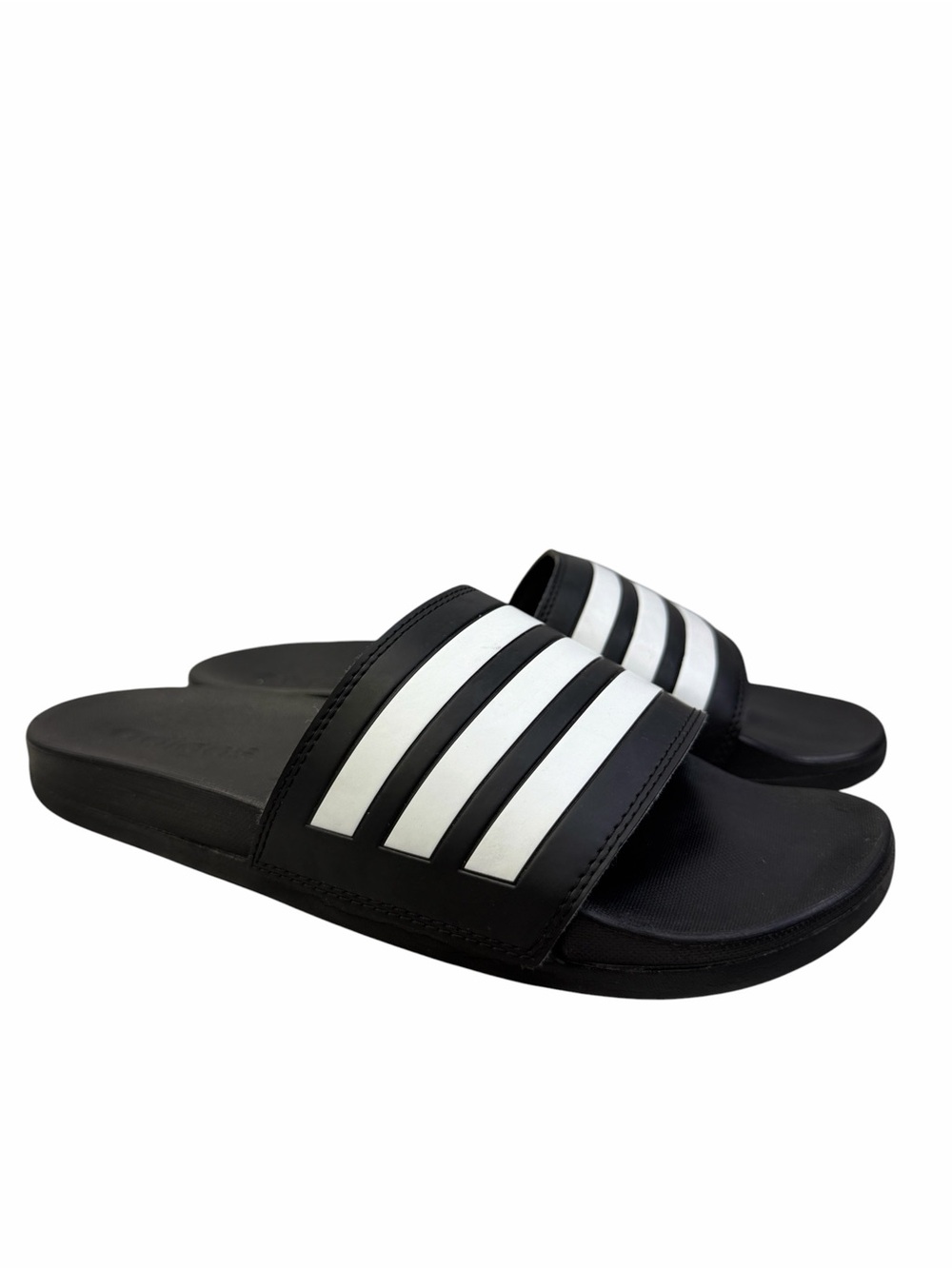 Adidas unisex Adult Adilette Comfort Slides Sandal Black/White Brand Stripes 8